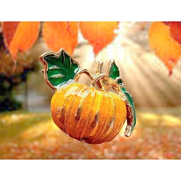 Pumpkin Brooch Pin New Fall Leaves Thanksgiving Bountiful Harvest Festiv… - Picture 4 of 10